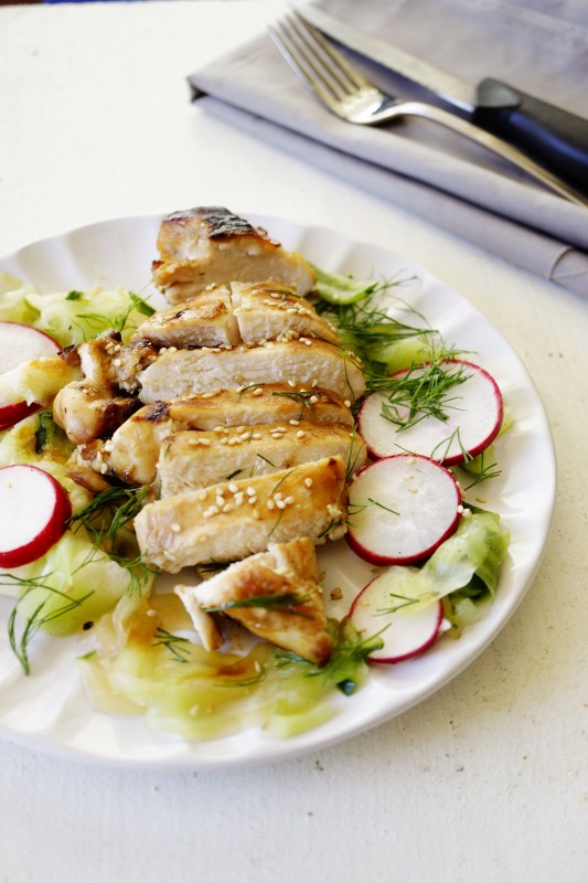 Grilled Chicken with Cucumber  and Radish Salad