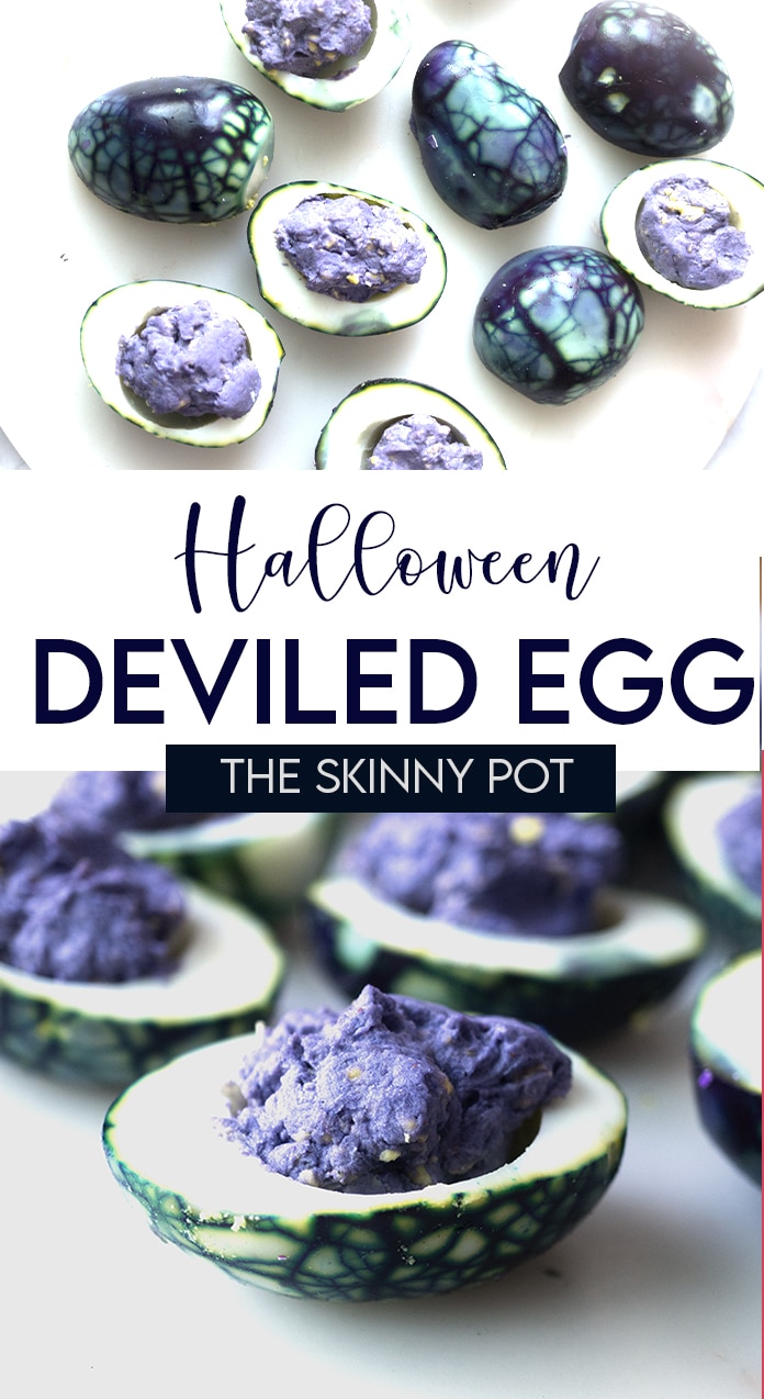 This HALLOWEEN DEVILED EGG puts a little twist of the usual deviled egg we usually have. This time, the eggs are boiled and dyed so that it will look creepy and web-by for Halloween. This is usually serve as appetizer. Just make sure you gloved up when you are taking off the shells. 
