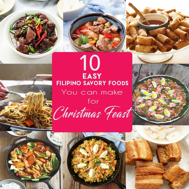 10 EASY SAVORY FILIPINO FOODS YOU CAN MAKE FOR CHRISTMAS FEAST. Hello, hello, hello. I am dropping by today to share with you this 10 easy Filipino foods you can make for your Christmas feast or HANDAAN -feast. I made sure that these are the easy recipes I posted in the blog. The Lumpia made the list and that Arroz Caldo is making its appearance too, as it is really famous for us, Pinoy. So scroll down,click on the link posted below the image and choose some possible menu candidates you can make .