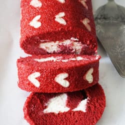 Want to make this Red Velvet Swiss Roll? Unbelievably easy to make and there is a free pattern for you to print the heart design. Check the blog now.