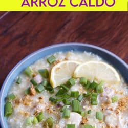 Arroz Caldo is a creamy rice porridge Filipino stylee. It's spiced up with lot of ginger and garlic. Also known as a catharsis for flu or to warm for the rainy season.