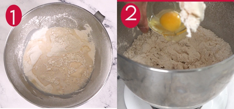 Add the bloom yeast and egg in the dry ingredient copy
