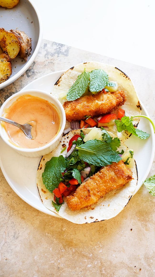 Instant Pot Air Fryer Ling Cod Taco with Pineapple Salsa