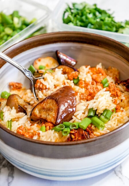 Minced Chicken Eggplant Rice Instant Pot