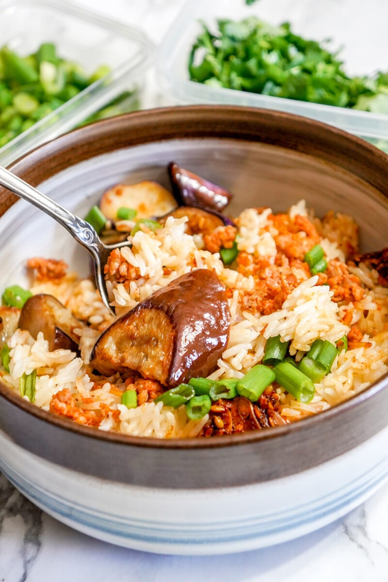 Minced Chicken Eggplant Rice Instant Pot
