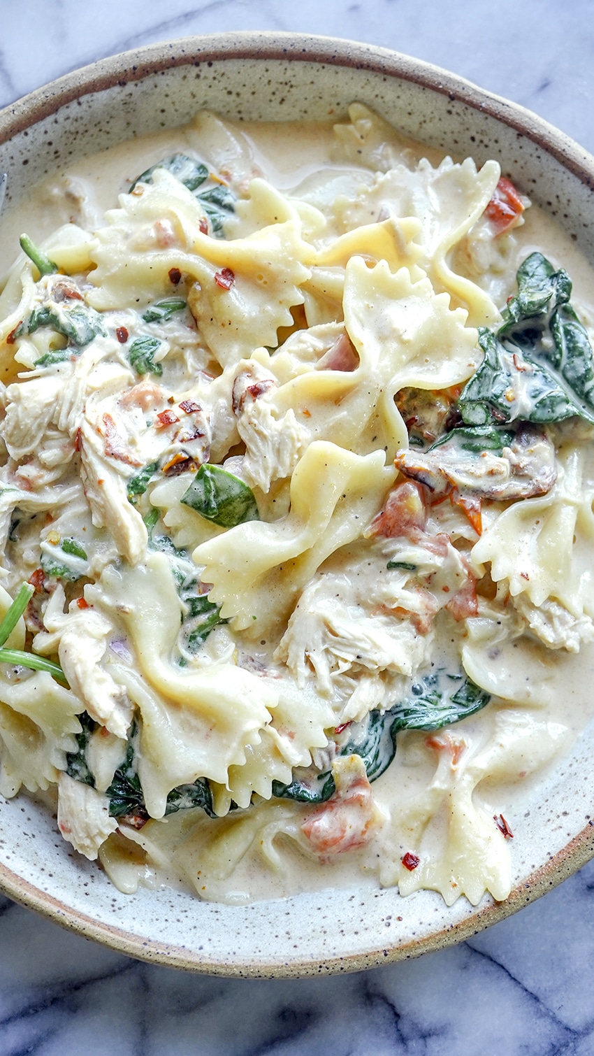 Velveeta One Pot Chicken Spinach Tomato Pasta – The Skinny Pot